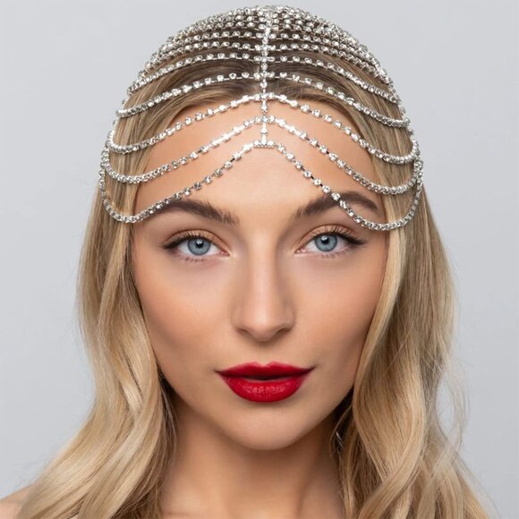 Accessories - 1920s Crystal Cap Headpiece Flapper Cap Headband Roaring 20s Headpiece Rhineston